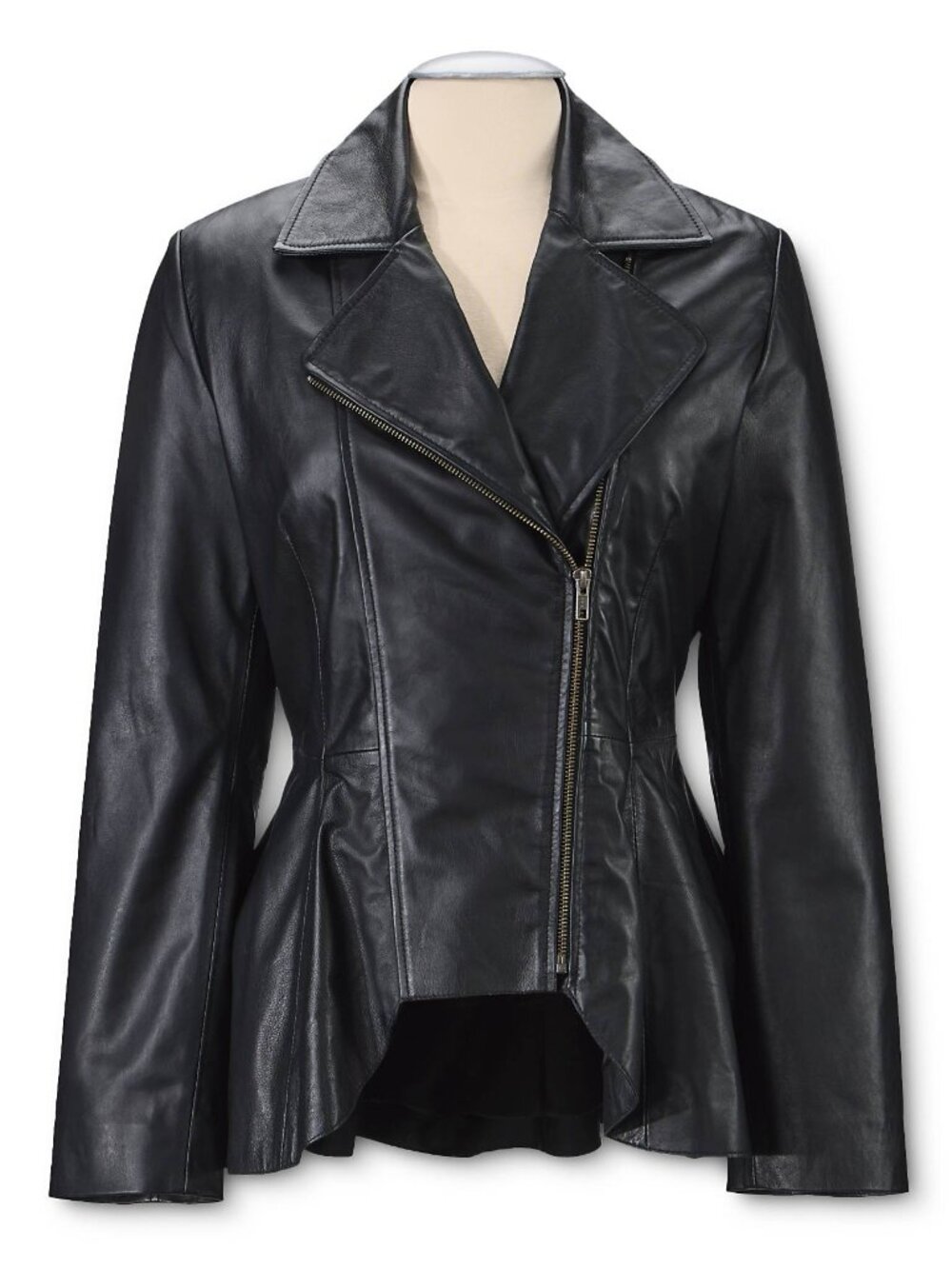 Pyramid Collection hi-lo peplum leather moto jacket 3X